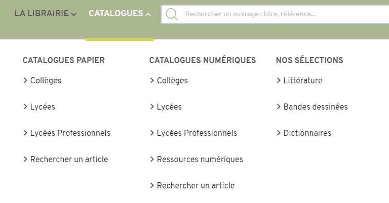 Menu catalogue Librairie eMLS