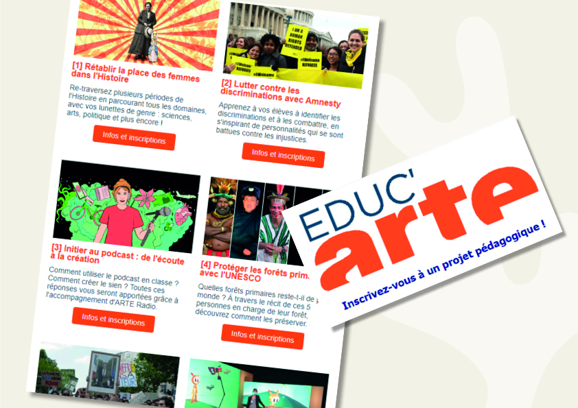 Inscrivez votre classe à un des 12 projets pédagogiques Educ'ARTE !