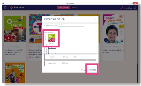 Éducadhoc : Comment télécharger mes manuels numériques sur une clé USB ?